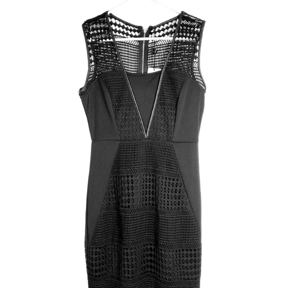 JAX Little Black Lace And Leather Cocktail Dress